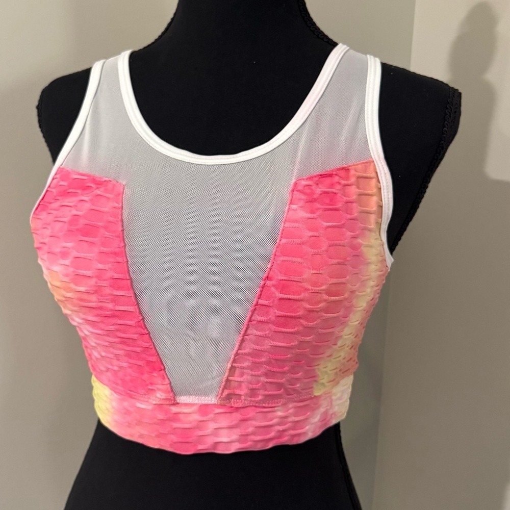 LA SOCIETY Tie Dye Textured Mesh V Neck Cropped Athletic Tank Top Women medium
